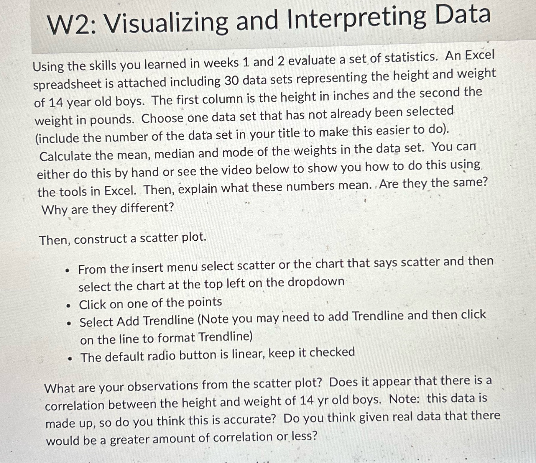 W2: Visualizing and Interpreting Data Using the