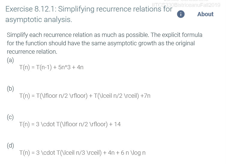 Exercise 8.12.1: Simplifying recurrence relations