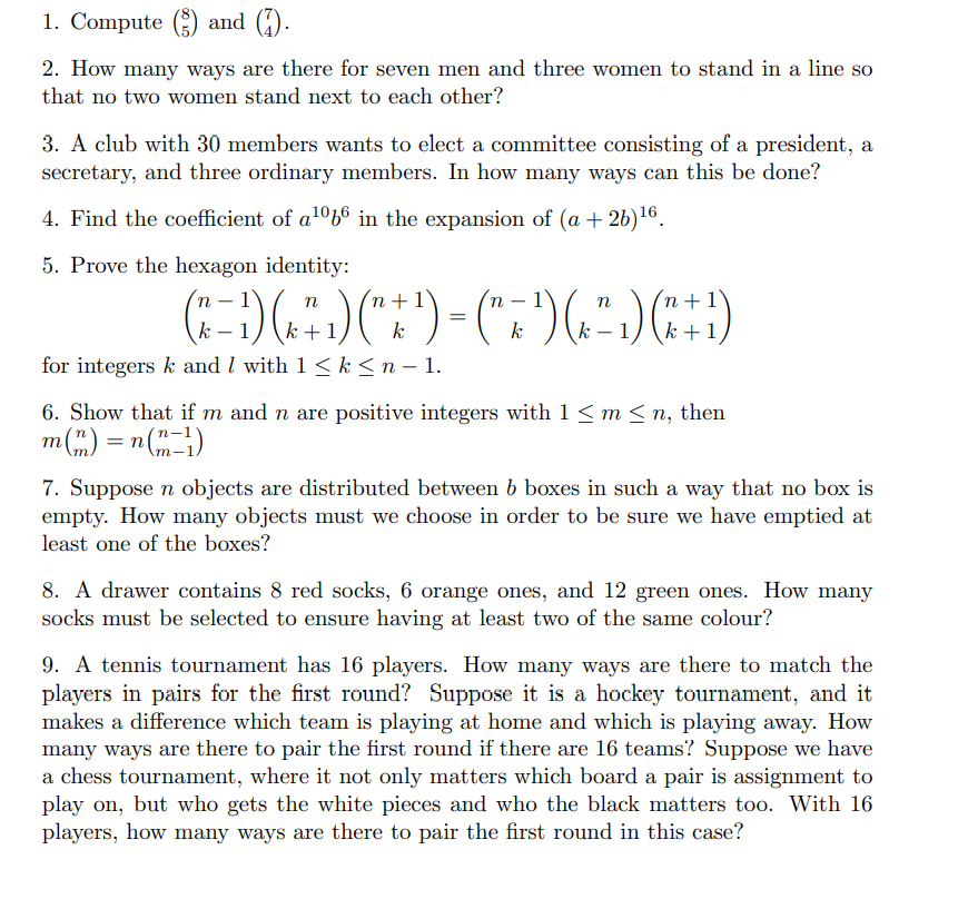 1. Compute (g) and (Z). 2. How many ways are