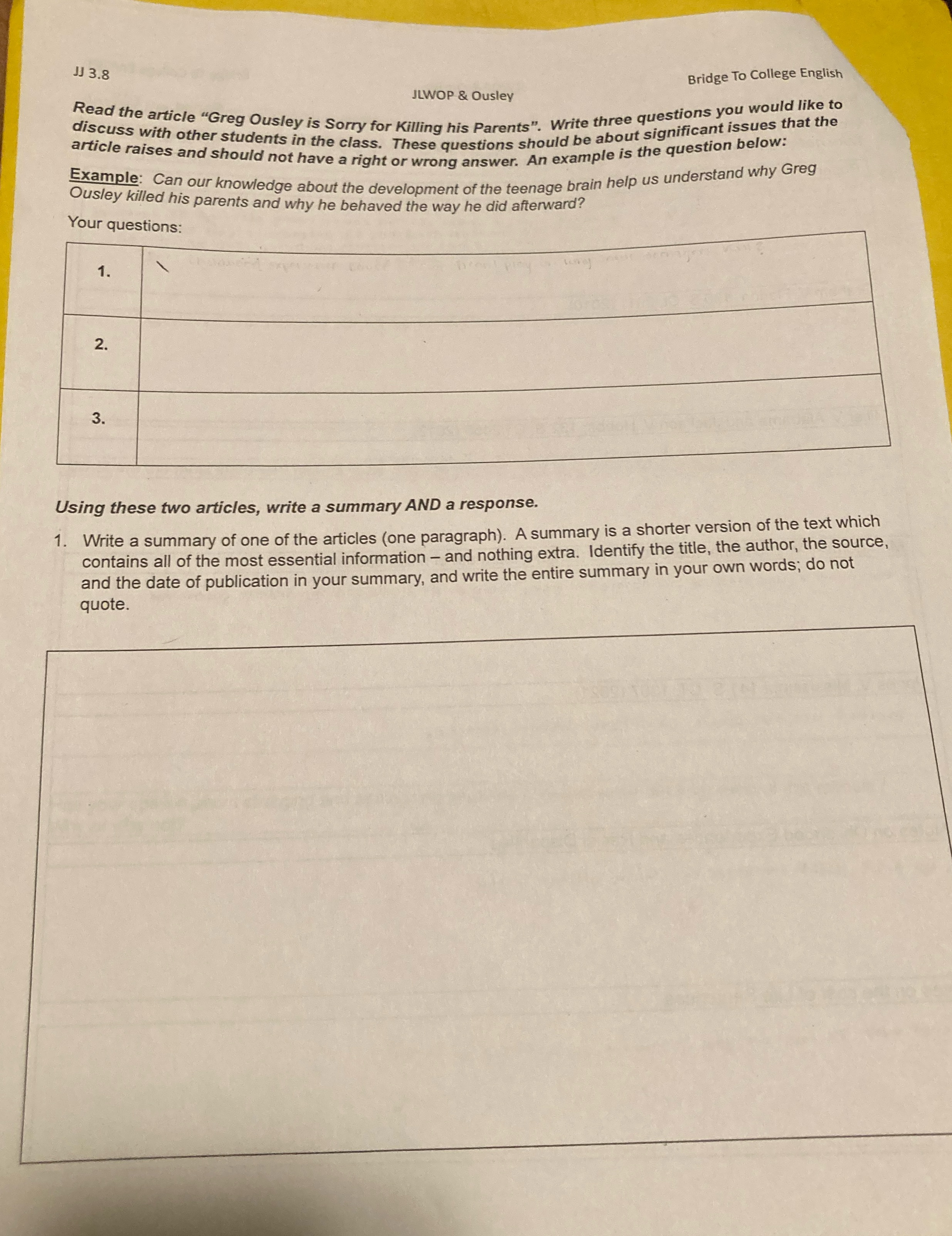 Source for questions:Greg Ousley Is sorry for