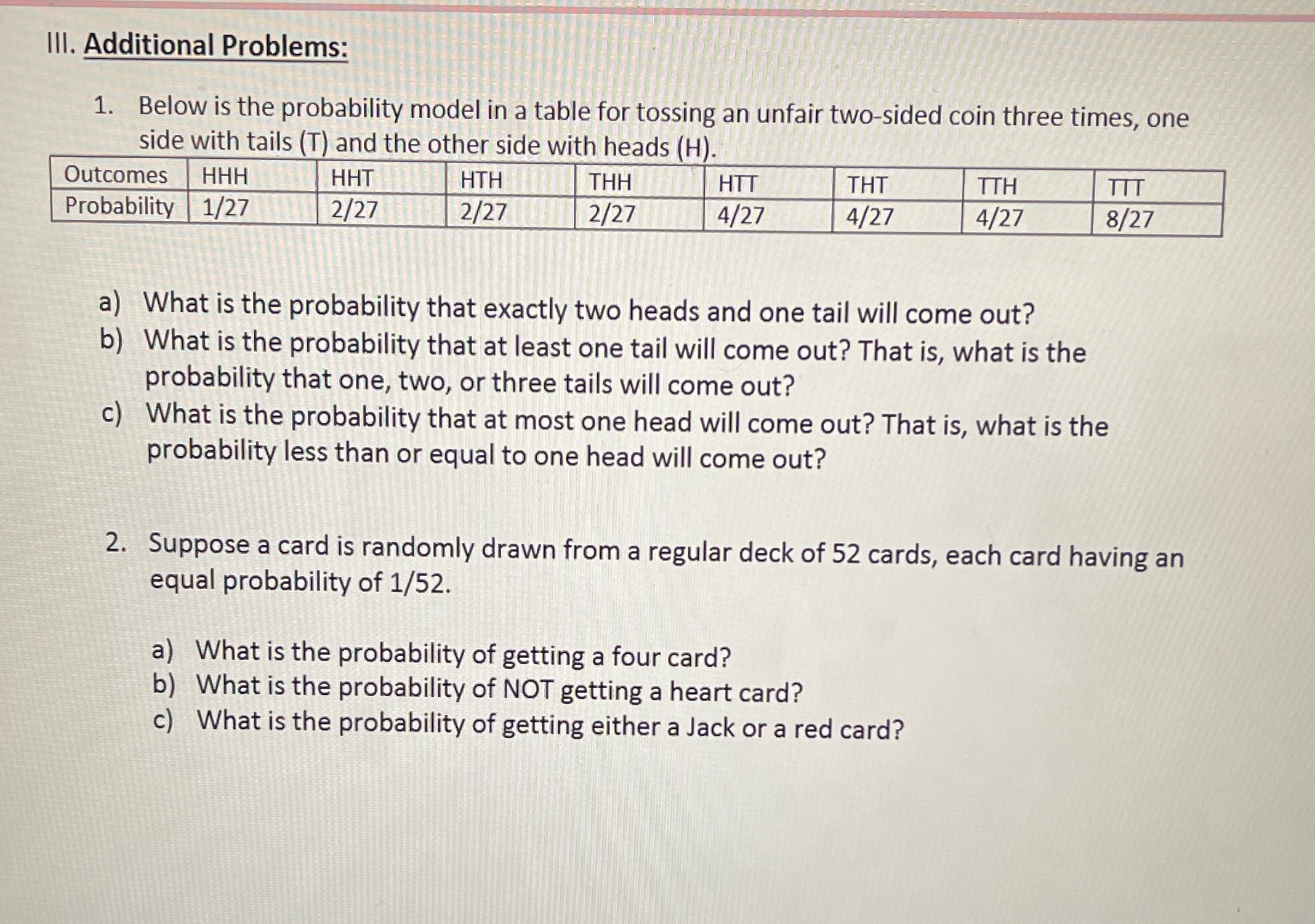 Answer all parts of additional questions 1&2