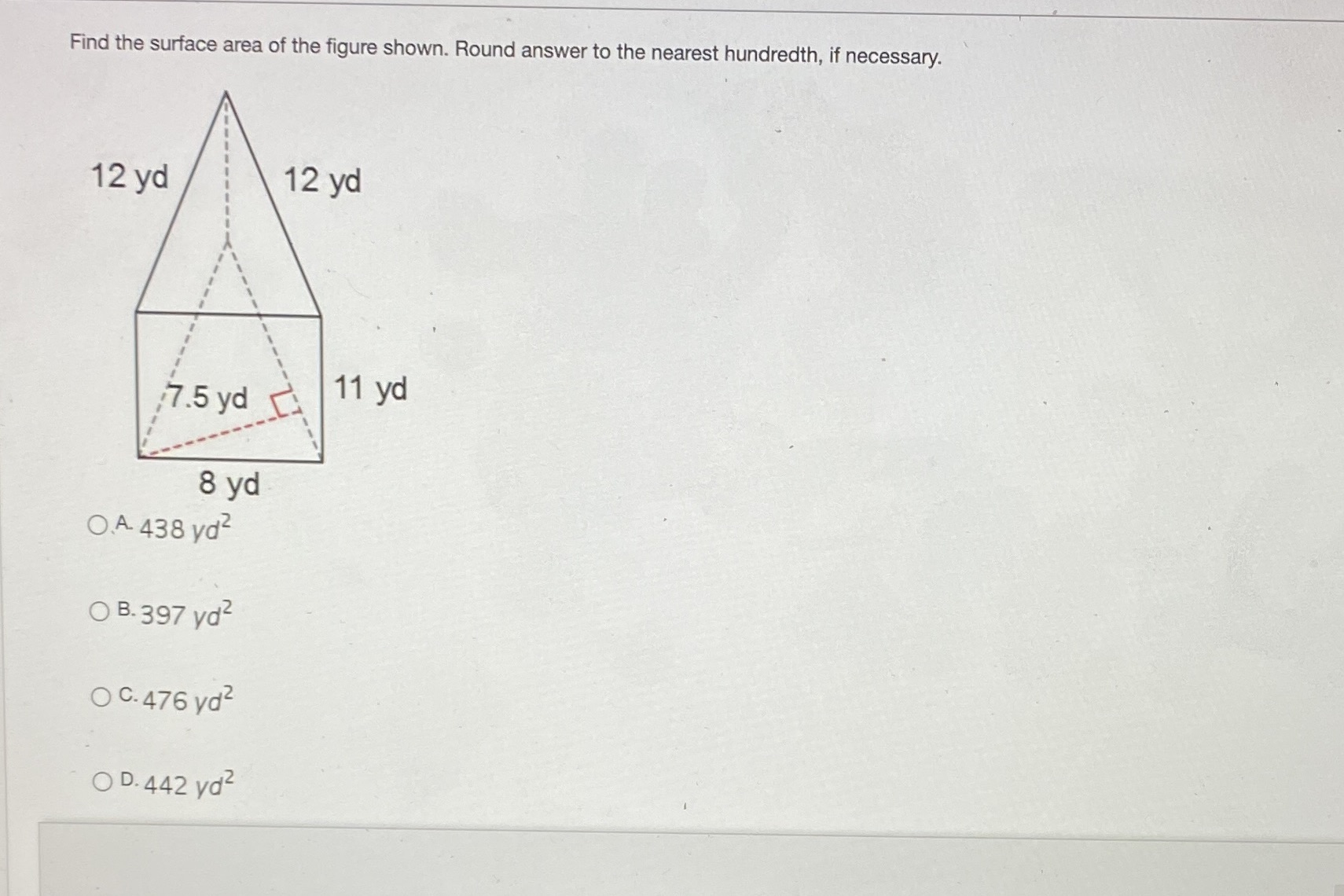 Find the surface area of the figure shown. Round