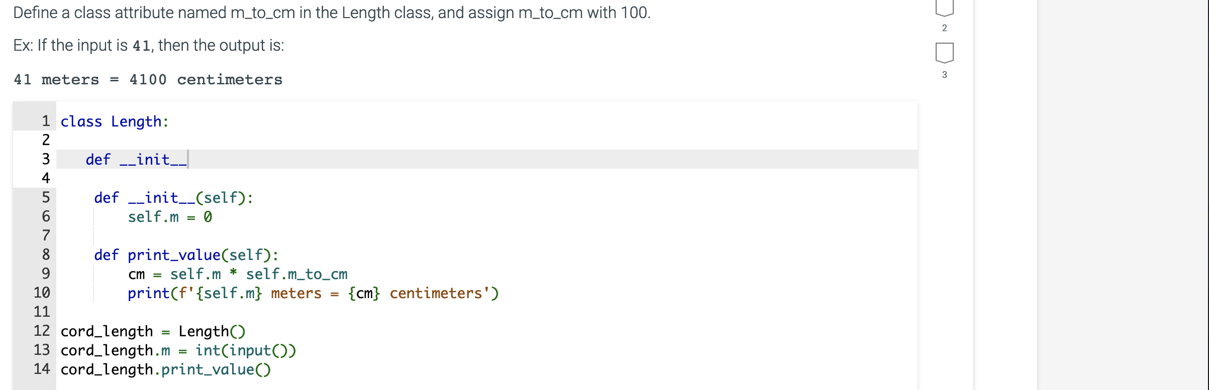 Define a class attribute named m_to_cm in the