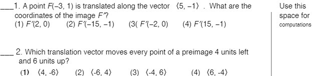 1. A point F(-3, 1) is translated along the