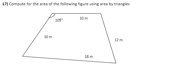 17) Compute for the area of the following figure