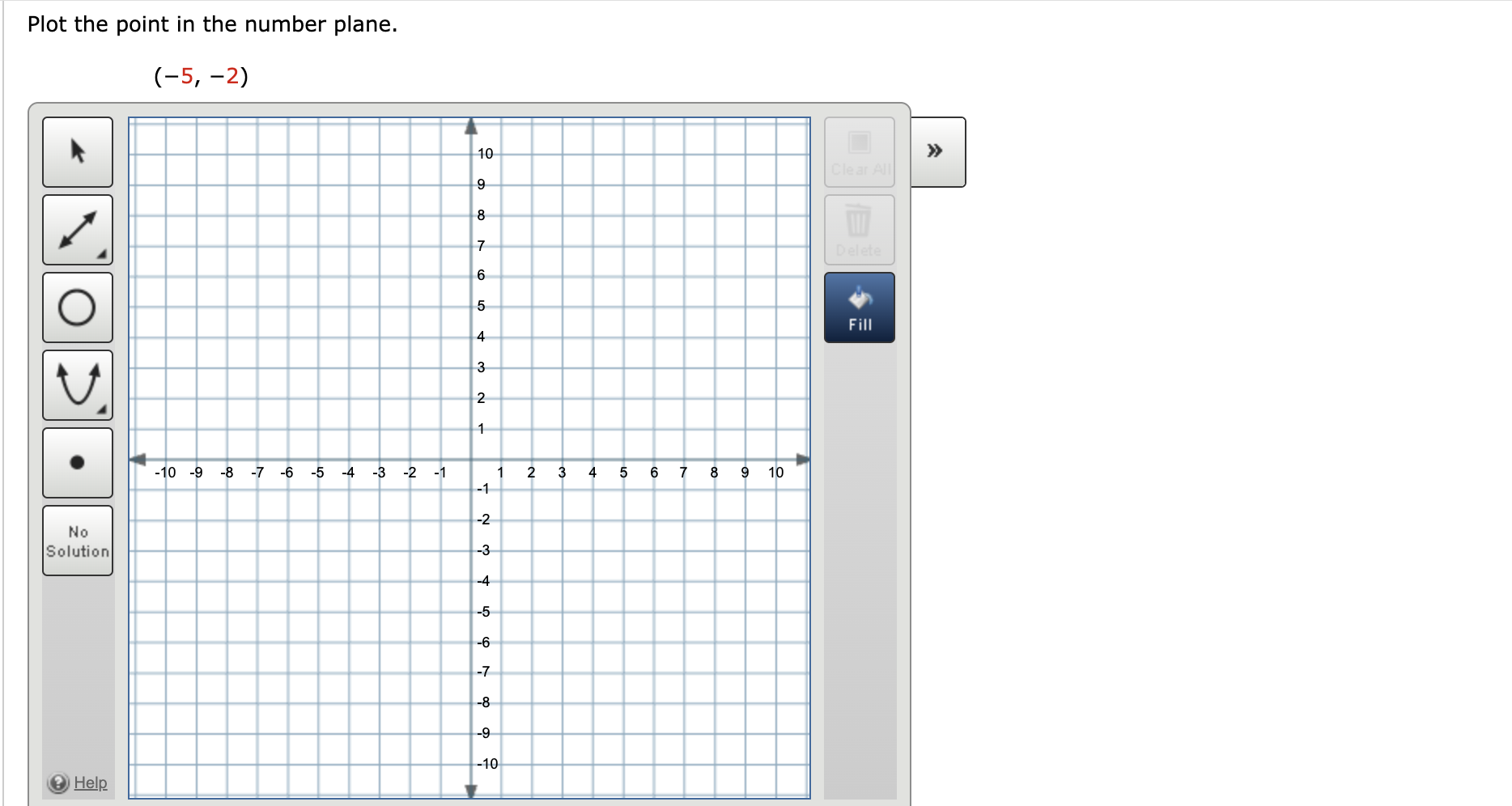 Plot the point in the number plane. (-5, -2) 10