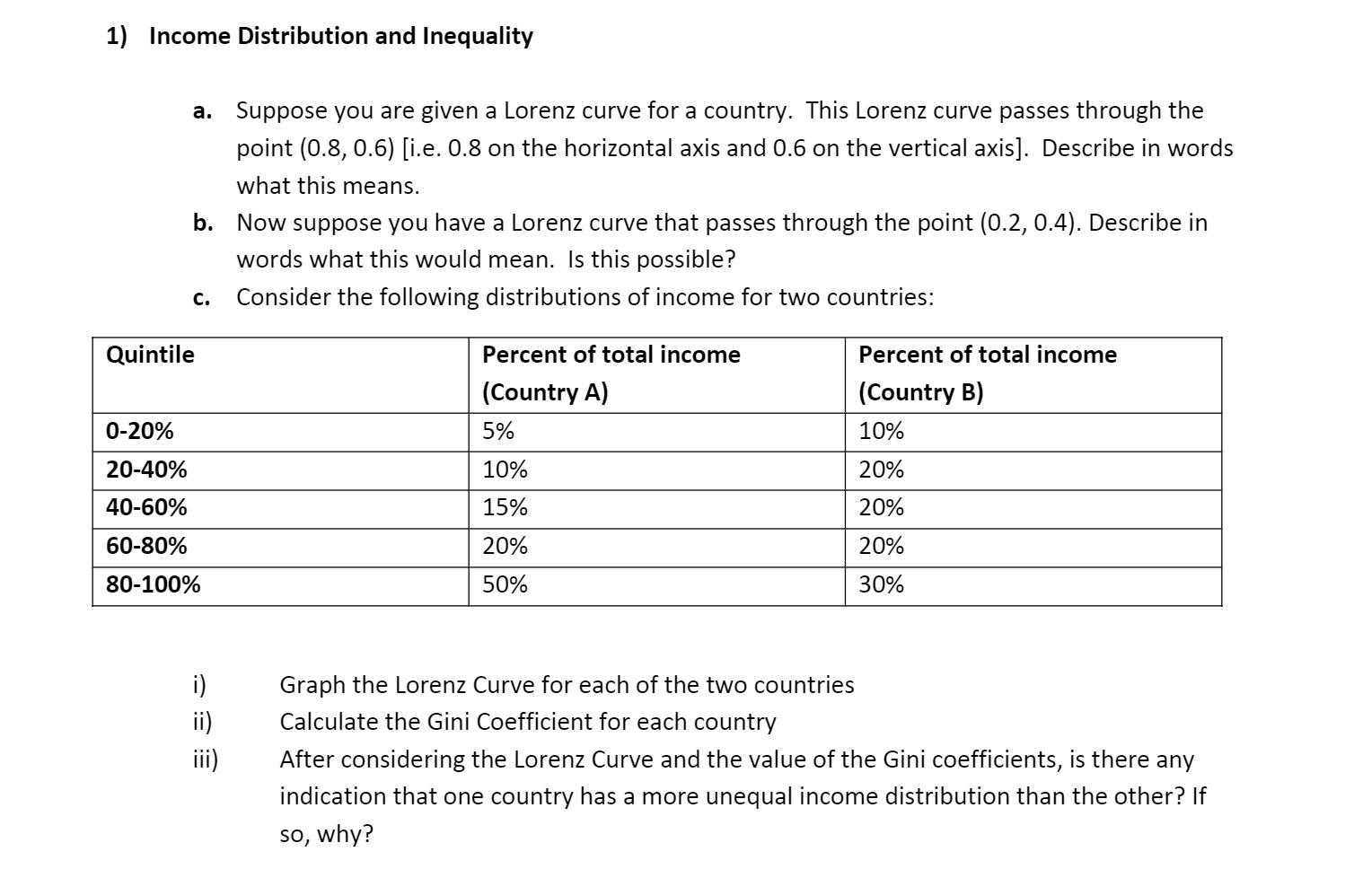 1) Income Distribution and Inequality 3. Suppose