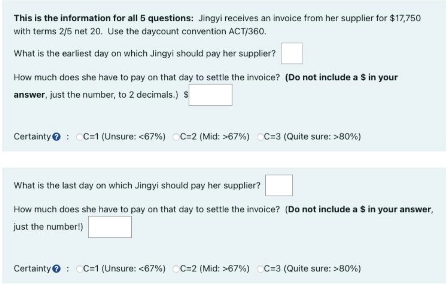 This is the information for all 5 questions: