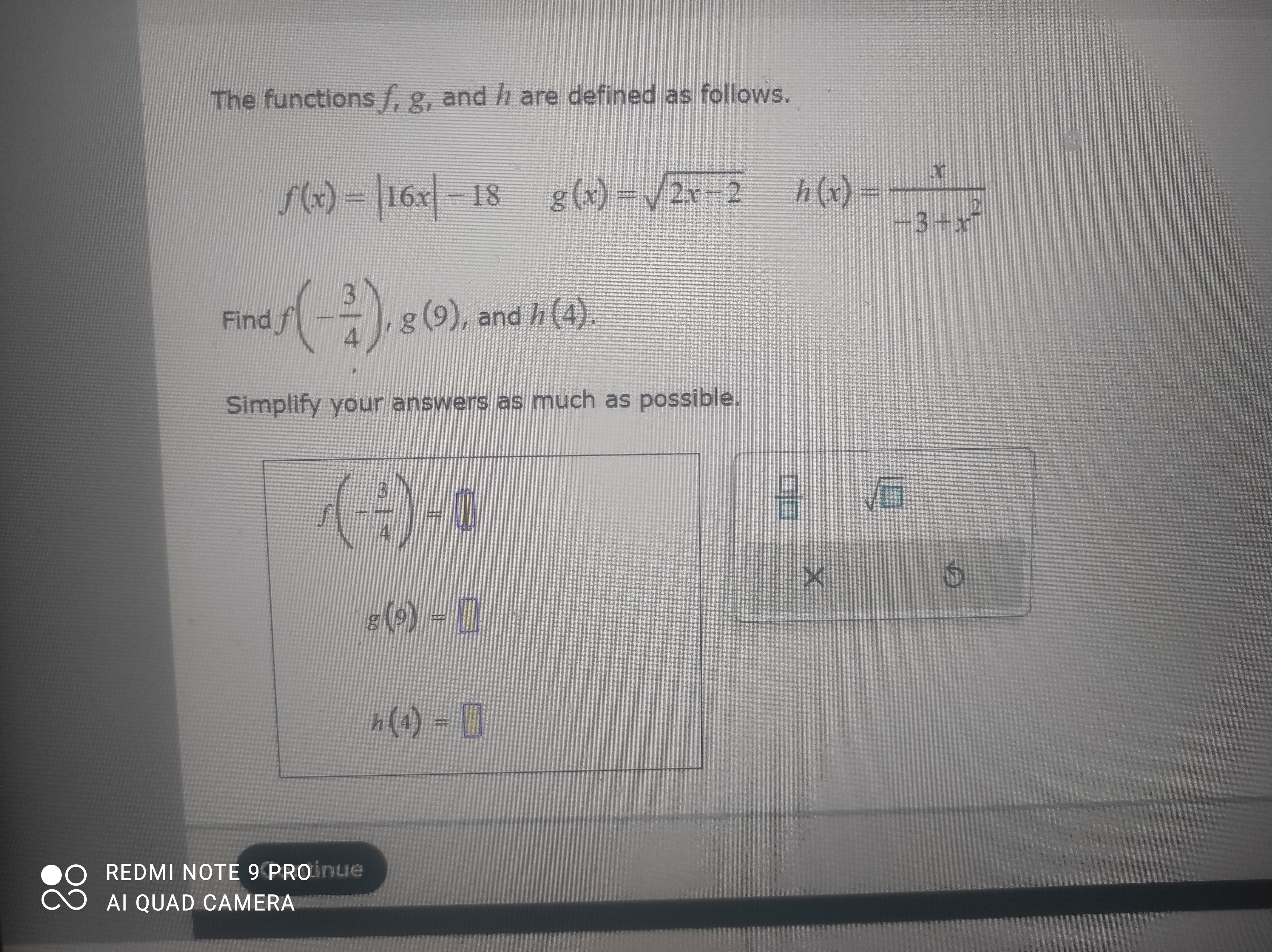 The functions f, g, and h are defined as follows.