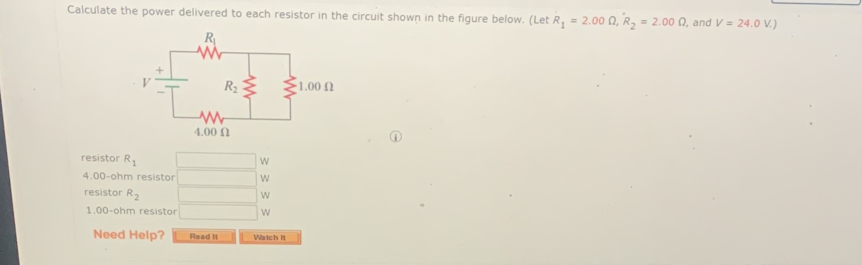 Calculate the power delivered to each resistor in