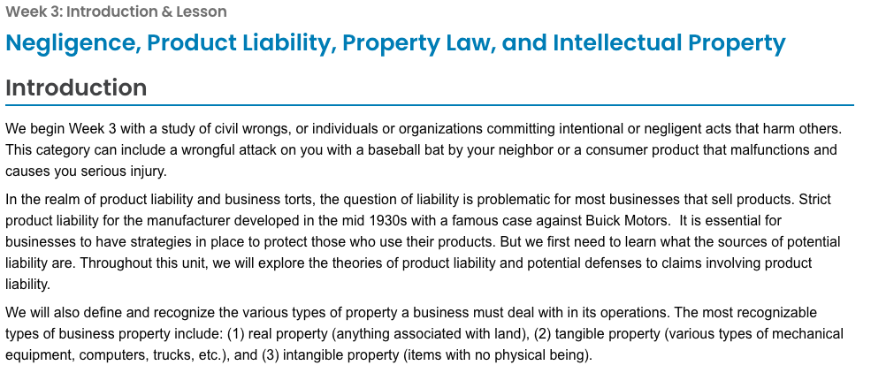 Week 3: Introduction & Lesson Negligence, Product