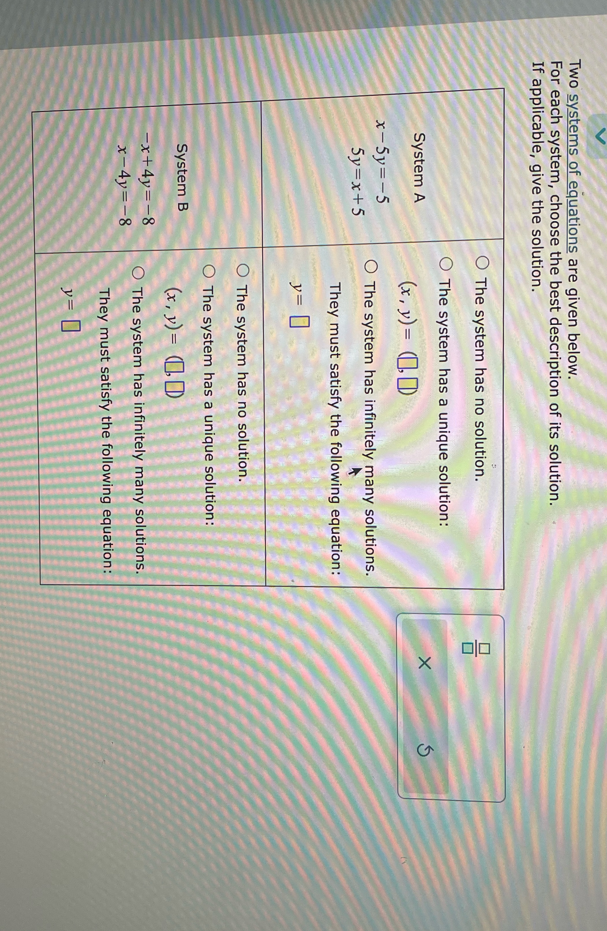Two systems of equations are given below. For