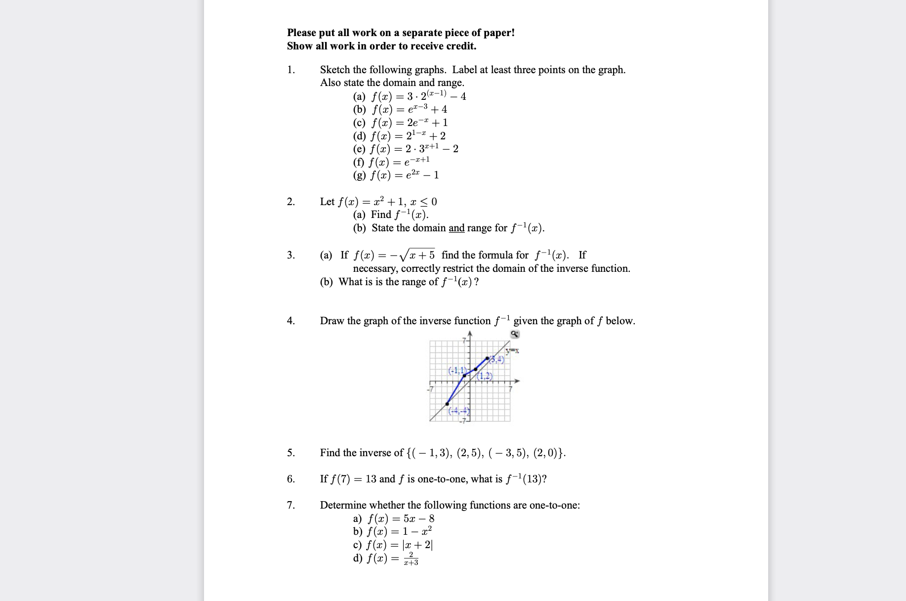 Please put all work on a separate piece of paper!