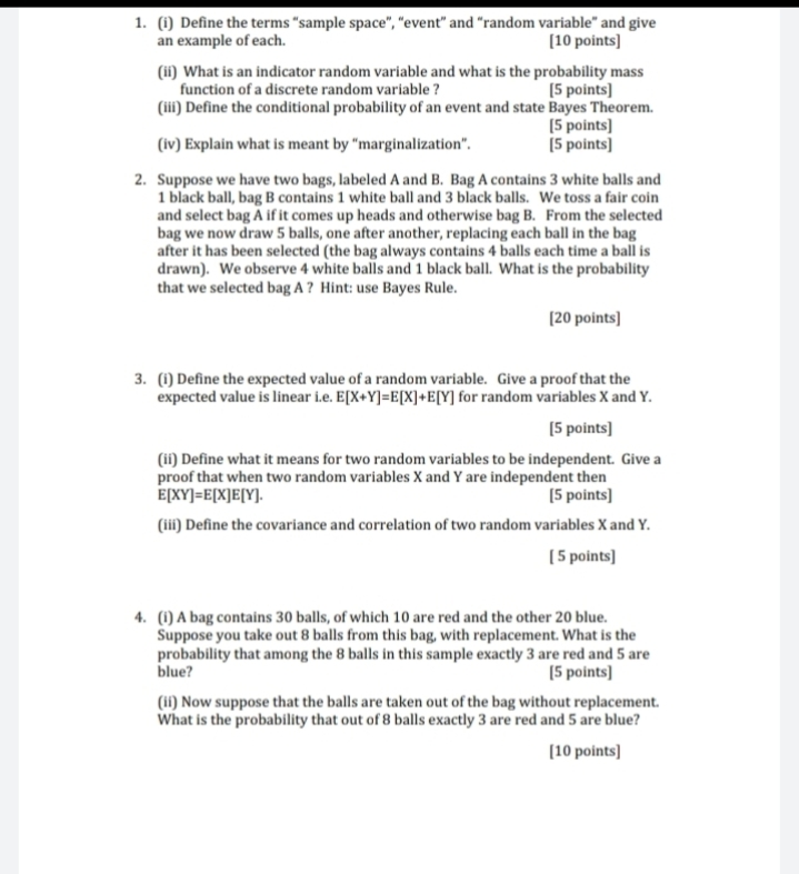 7 Answers please 1. (i) Define the terms "sample