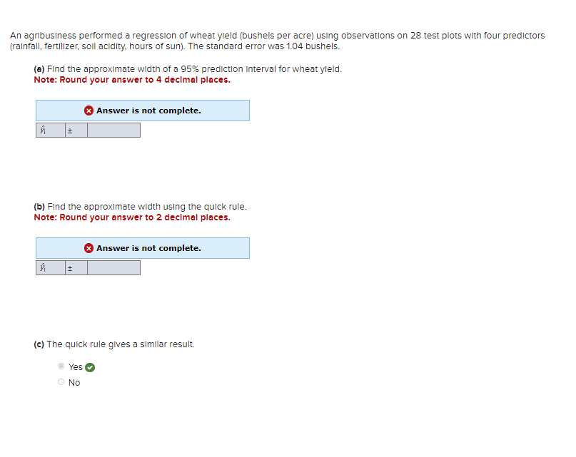 An agribusiness performed a regression of wheat