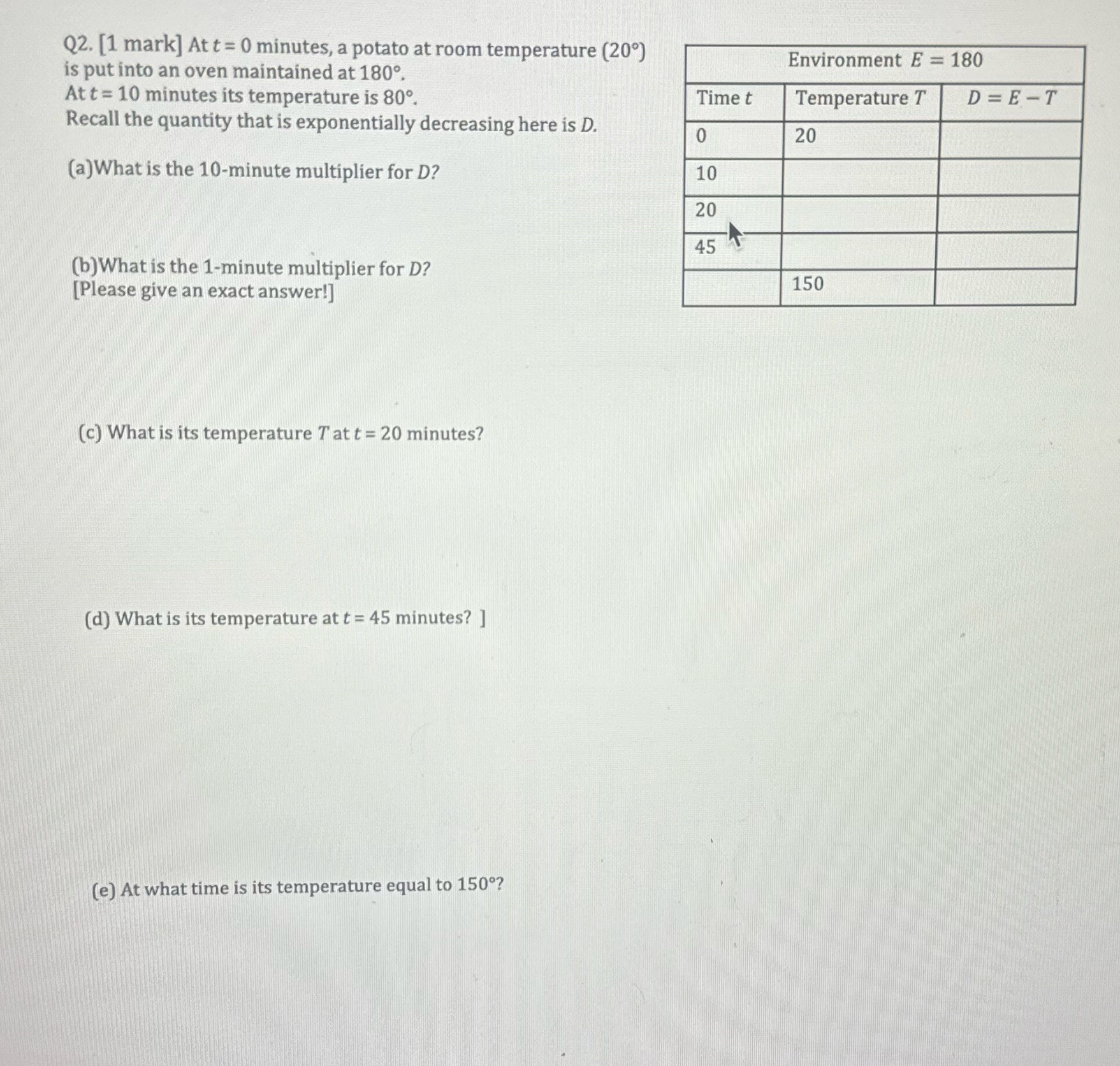 Solve the following question Q2. [1 mark] Att = 0