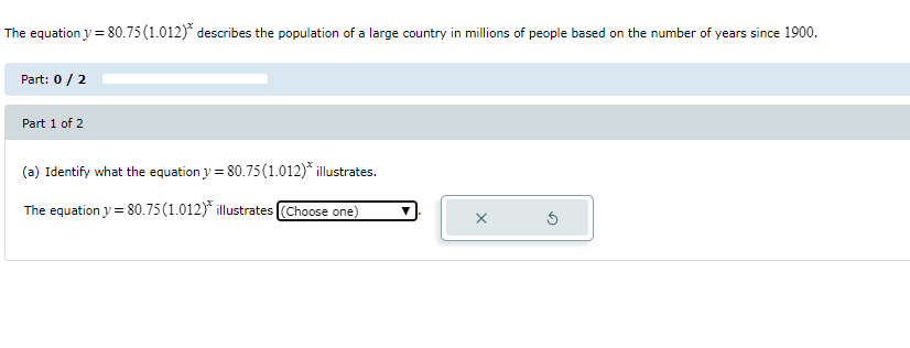 The equation y = 80.75 (1.012)" describes the