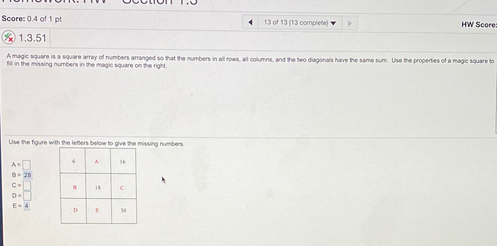 Please help with my math problem Score: 0.4 of 1