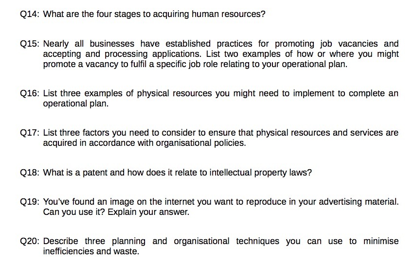 Q14: What are the four stages to acquiring human