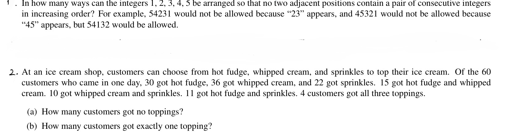 . 1n how many ways can the integers 1, 2, 3, 4, 5