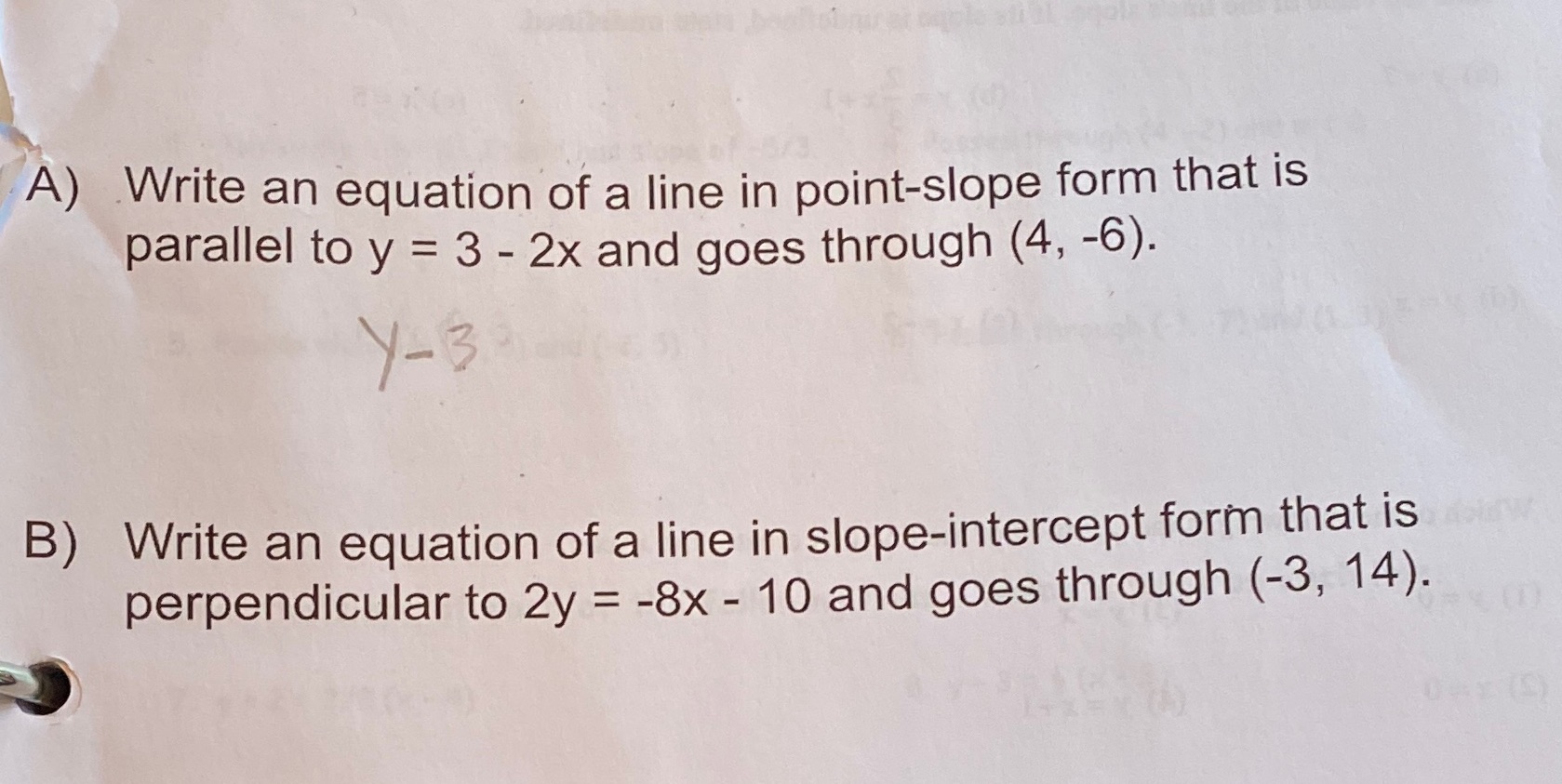 A) Write an equation of a line in point-slope