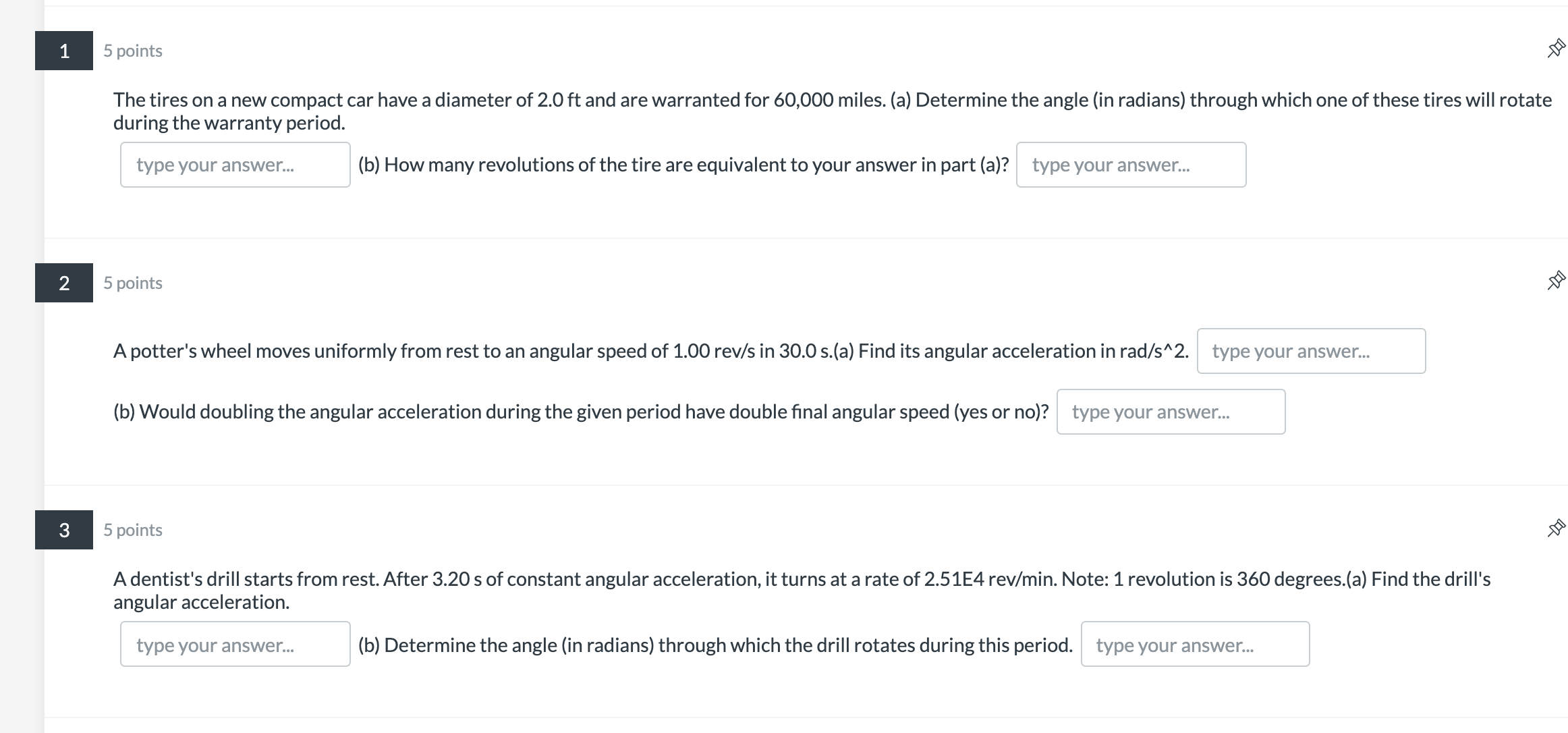 5 points 9 The tires on a new compact car have a