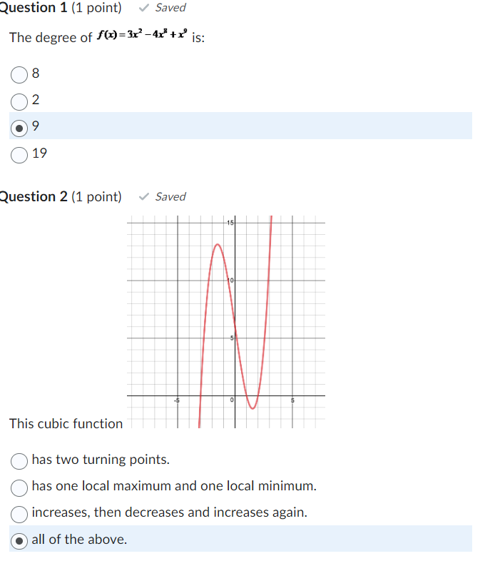 Question 1 {1 point} Saved The degree of {marl41'