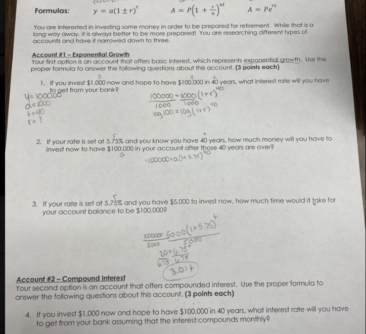 i need help with these Formulas: y = a(1+r)'