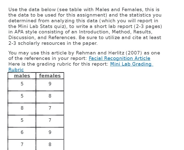 Use the data below {see table with Males and