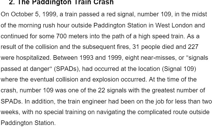 2. The Paddington Train Crash On October 5, 1999,