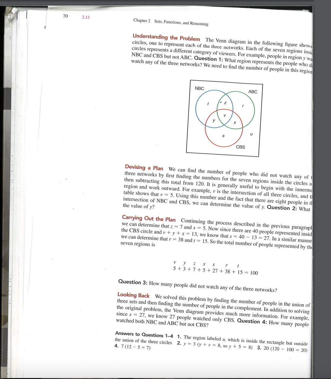 Solve a problem using sets and/or Venn diagrams