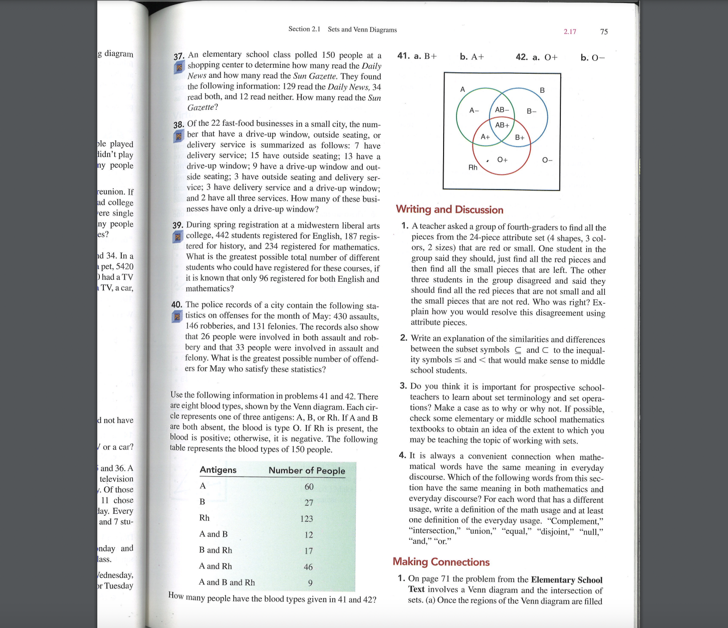 Solve a problem using sets and/or Venn diagrams