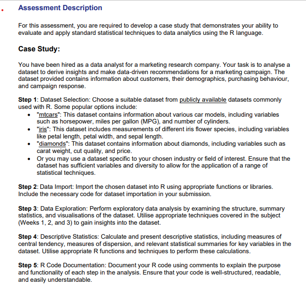 Assessment Description For this assessment, you
