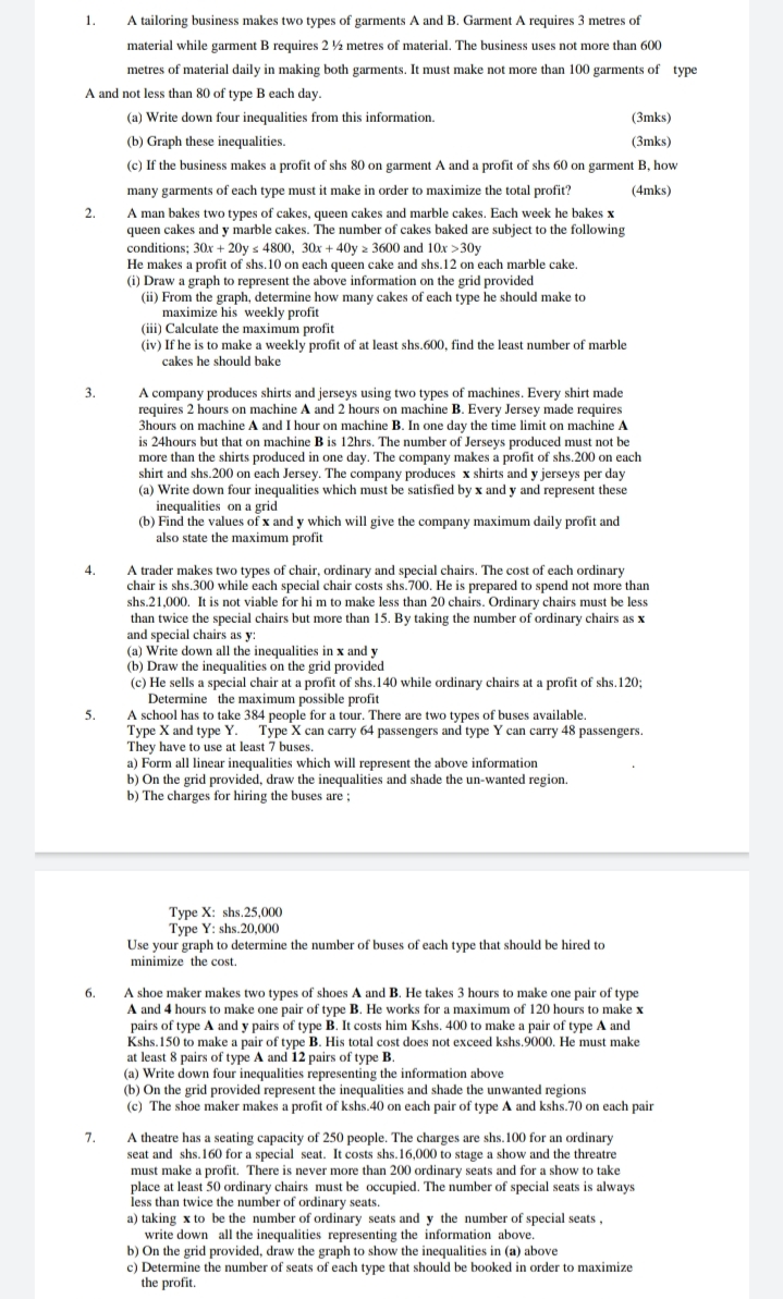 LP QUESTIONS ANSWER WELL 1. A tailoring business