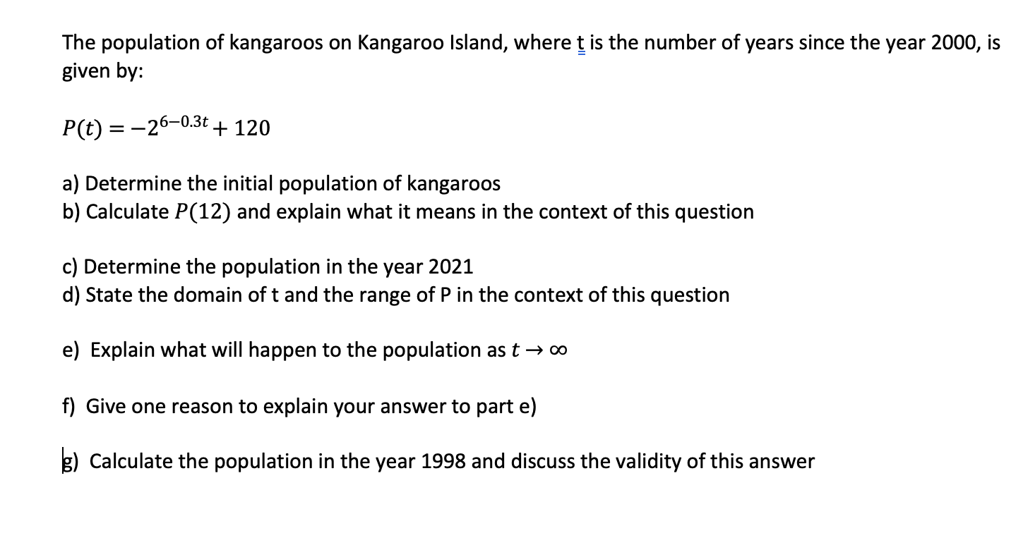 Maths Application The population of kangaroos on