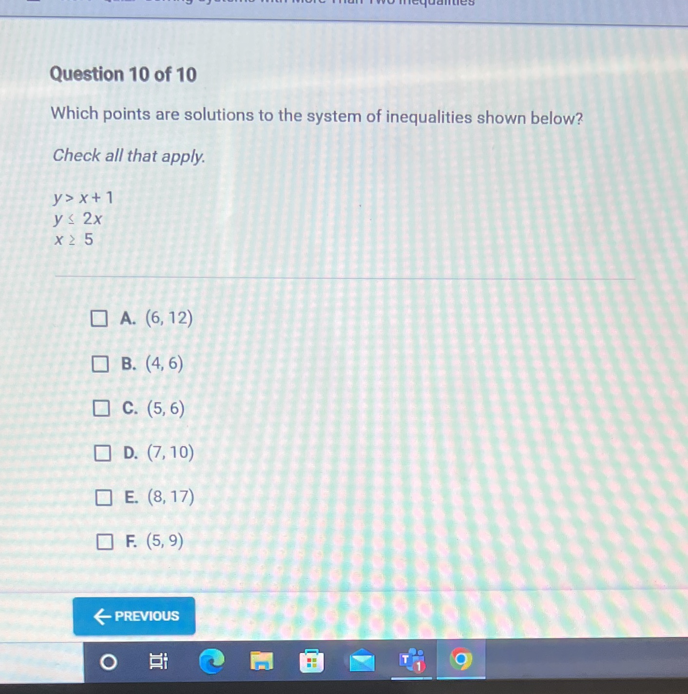Question100f1o Which points are solutions to the