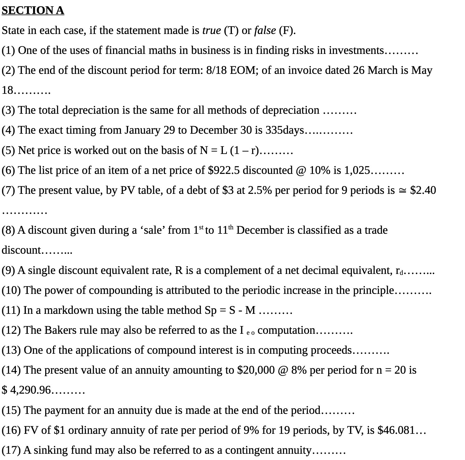 SEQTIQN A State in each case, if the statement