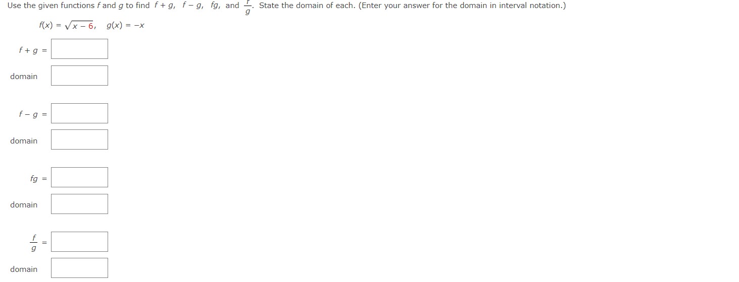 q1 Use the given functions f and g to find f+ g,