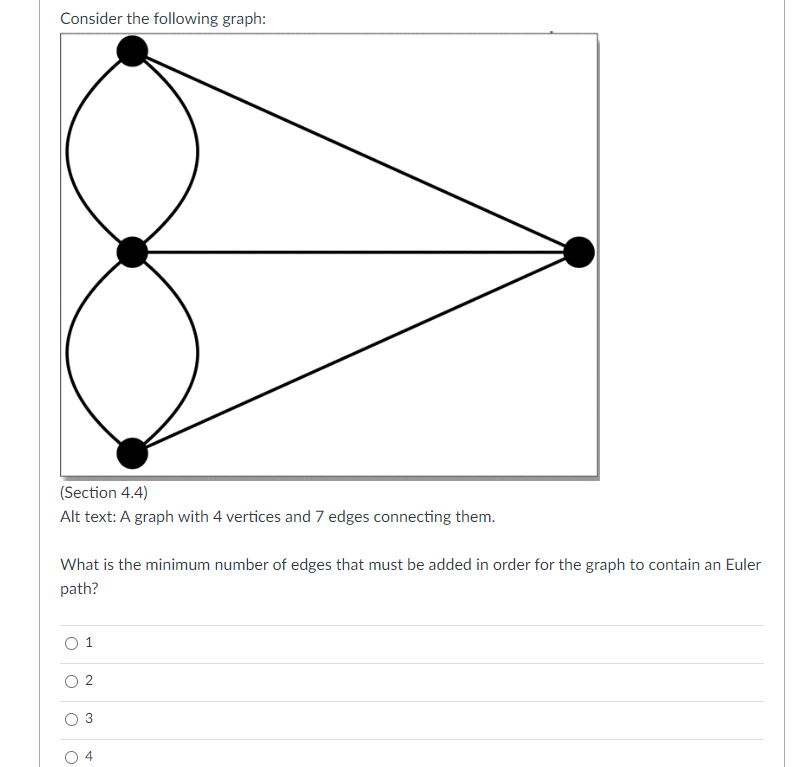 Consider the following graph: (Section 4.4) Alt