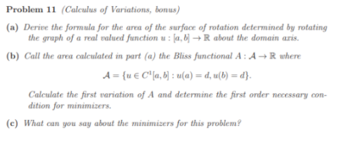 Problem 11 (Calculus of Variations, bonus) (a)