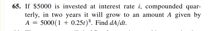 65. If $5000 is invested at interest rate i,