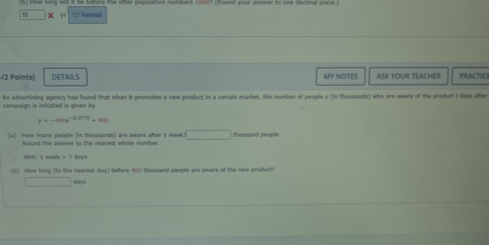 (b) How long will it be before the otter