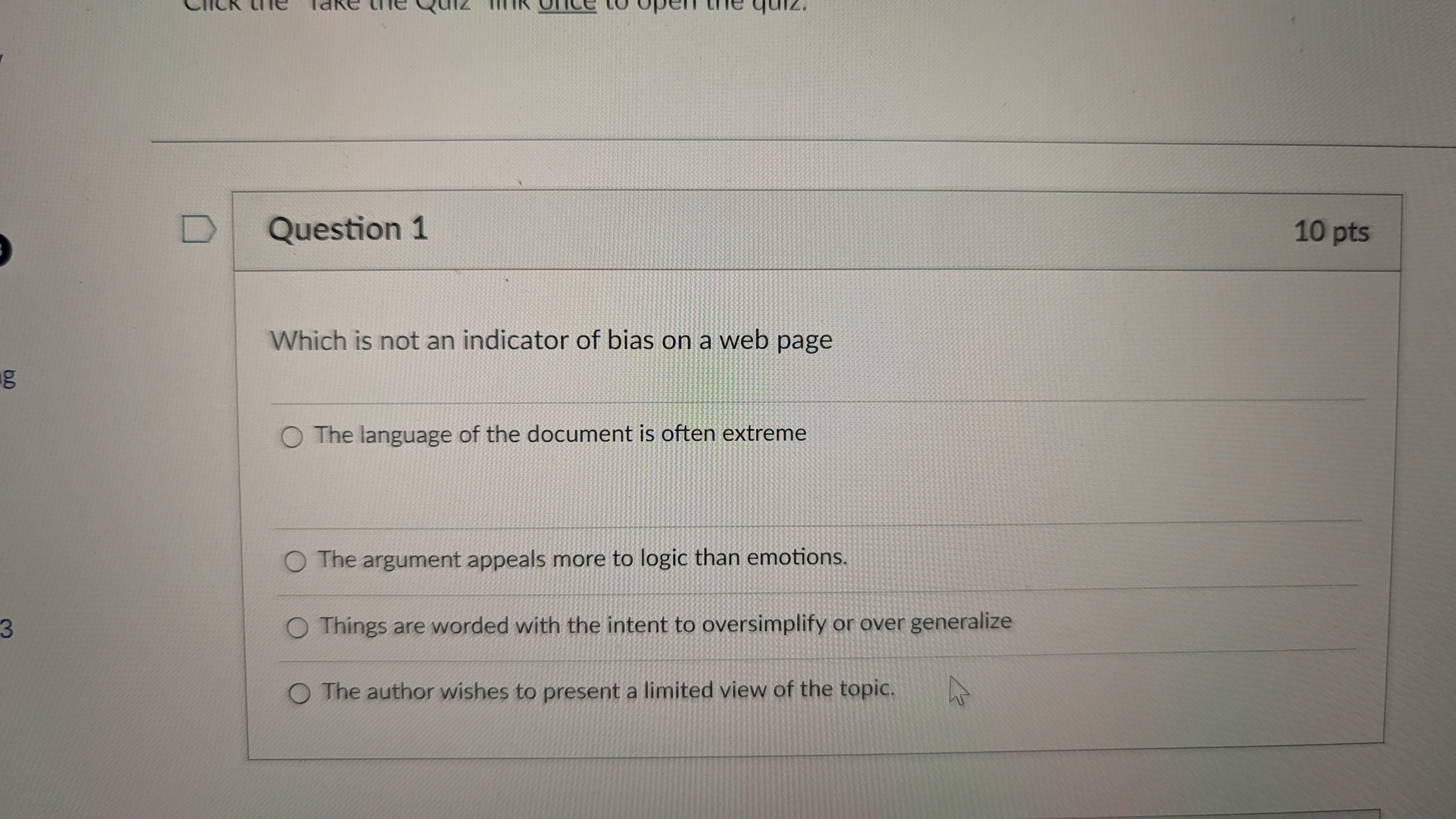 Take quiz. D Question 1 10 pts Which is not an