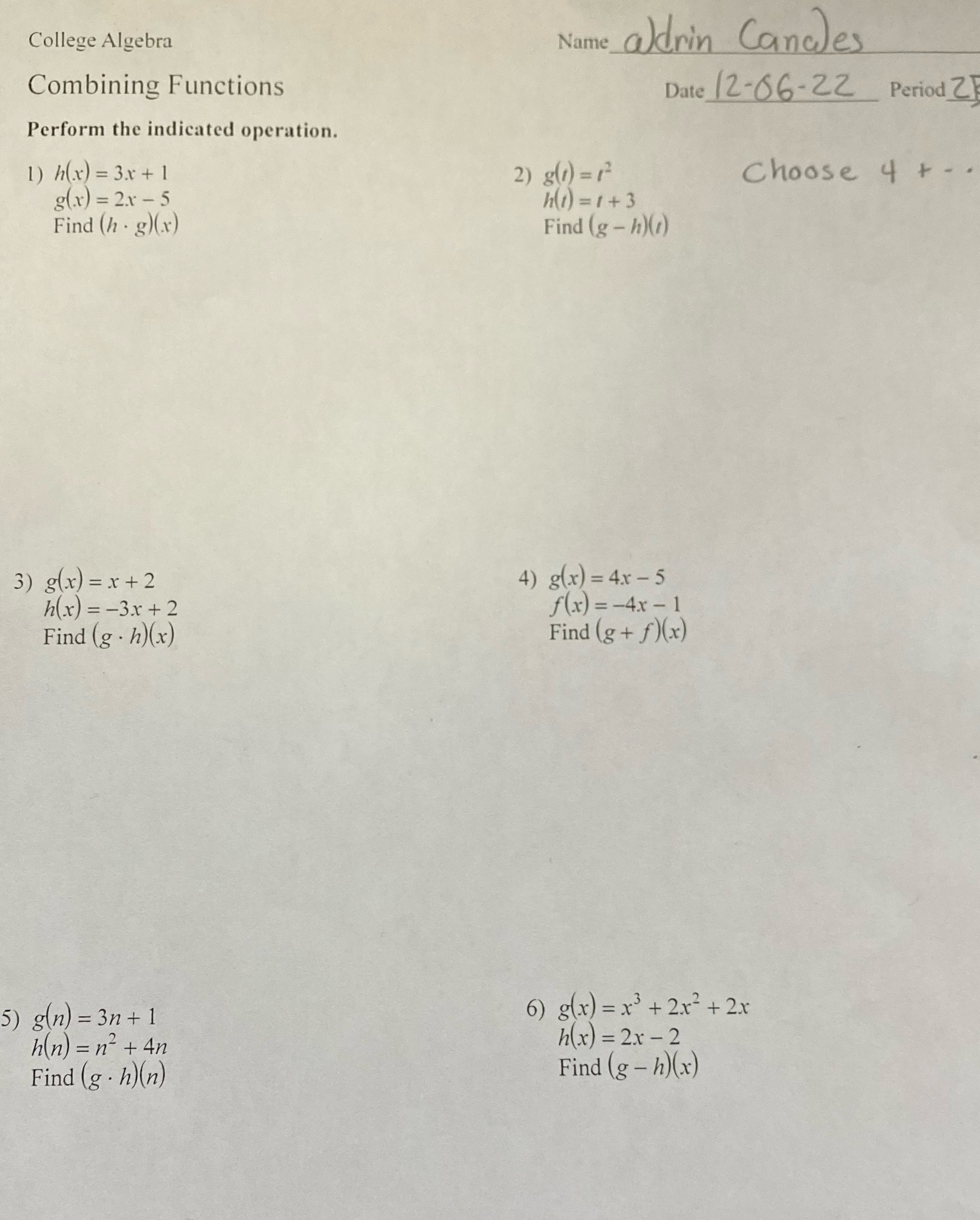 College Algebra Name aldrin Candles Combining
