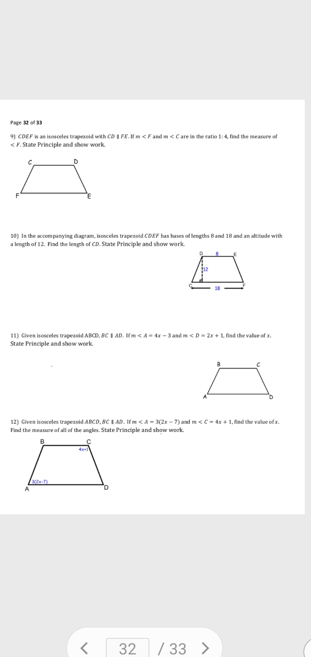 I am stuck Page 32 of 33 9) CDEF is an isosceles