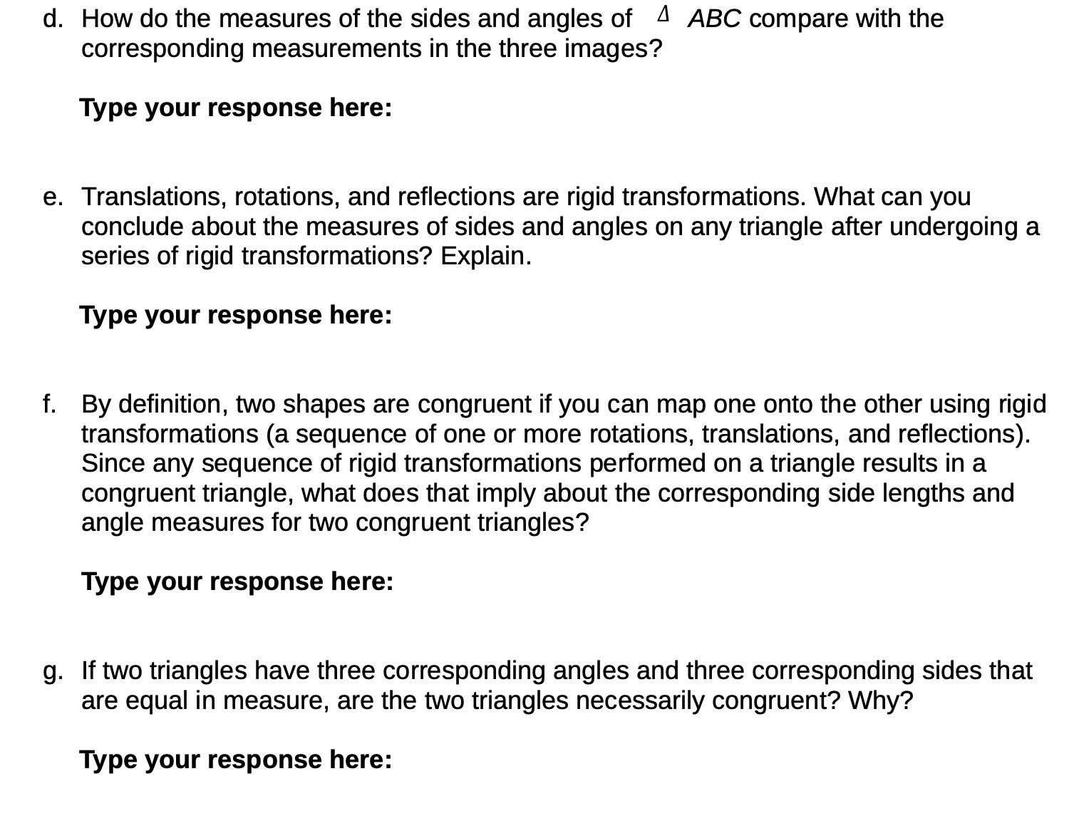 d. How do the measures of the sides and angles of