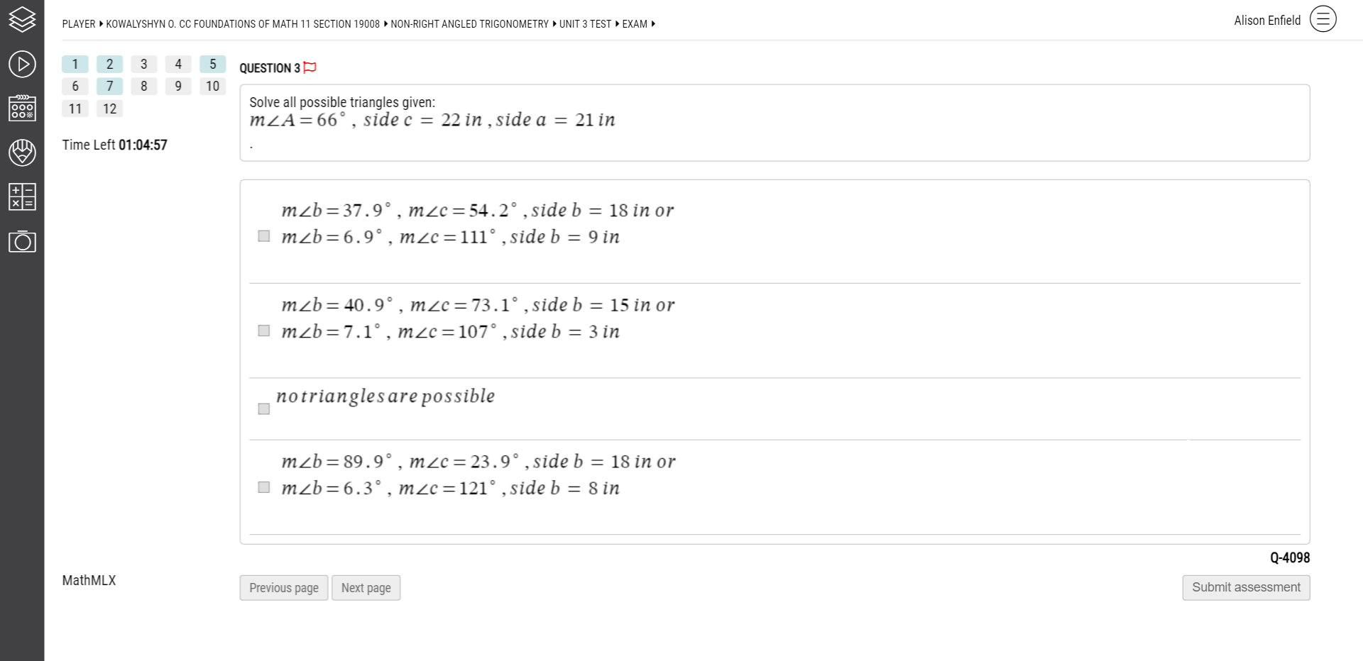 PLAYER KOWALYSHYN O. CC FOUNDATIONS OF MATH 11
