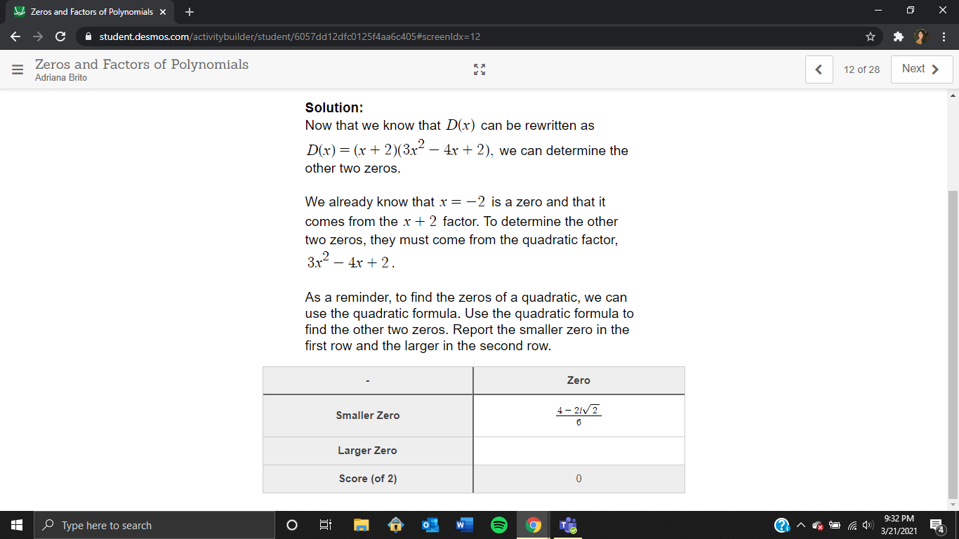 I am using the quadratic formula but I don't seem