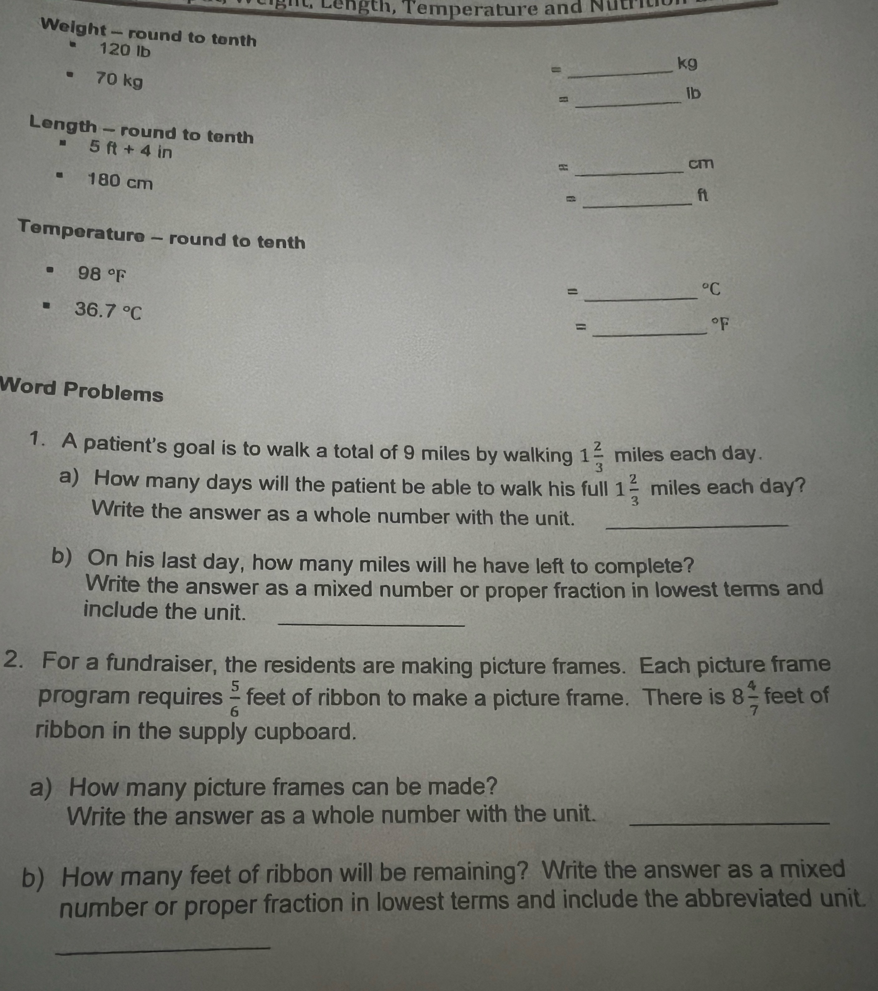 " Length, Temperature and Nutt Weight - round to