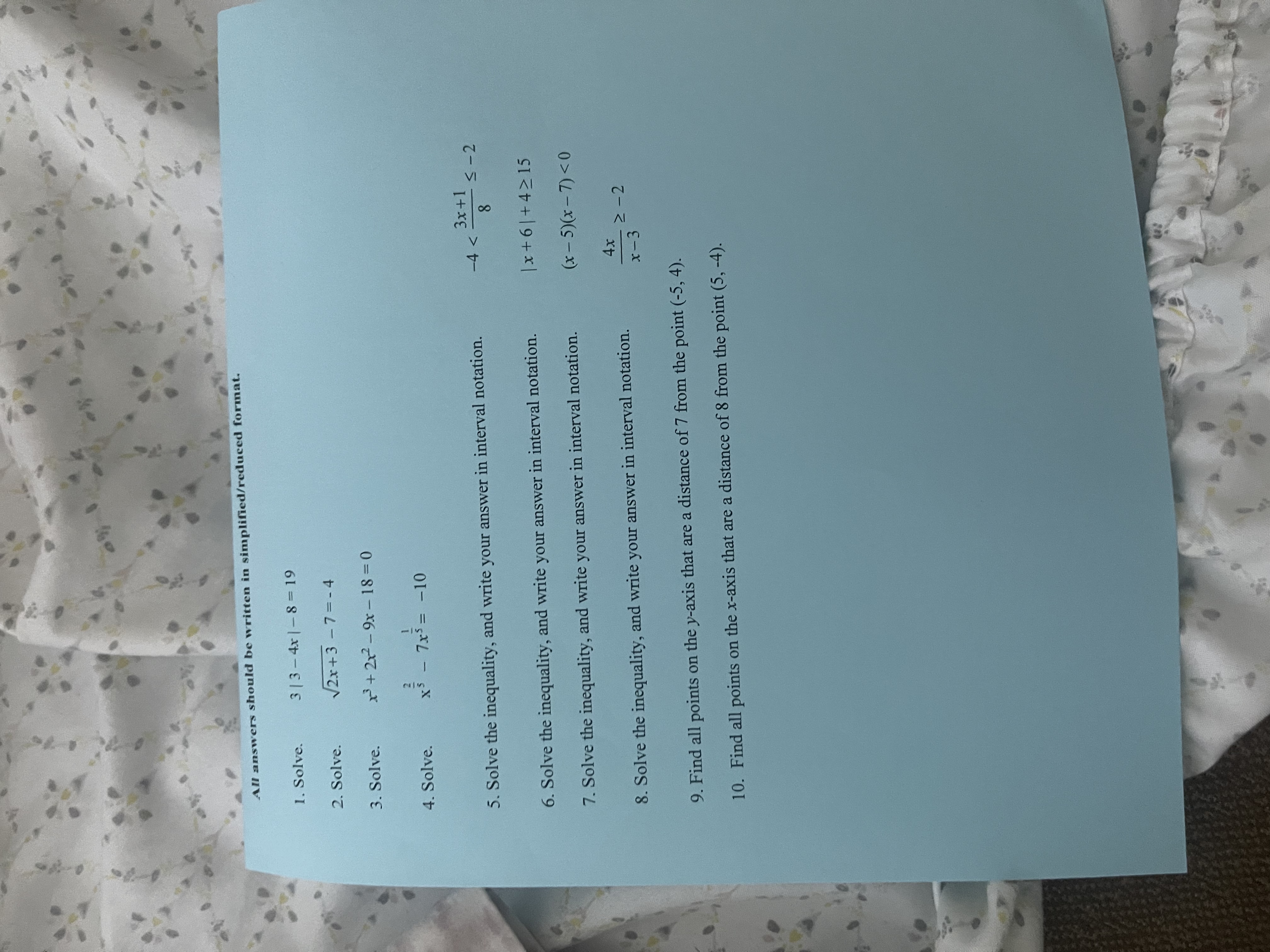 All answers should be written in